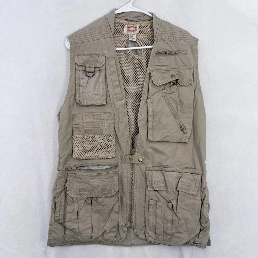 Vintage Banana Republic Fishing Vest Mens M Beige Multic Pocket Outdoor